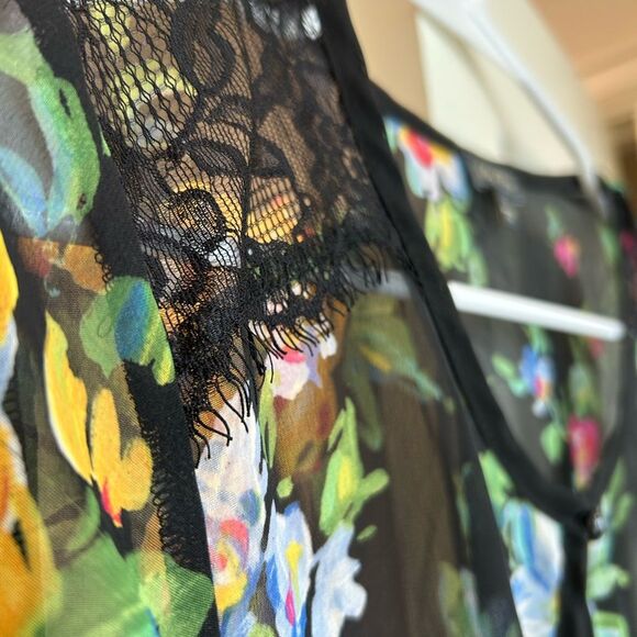 Lily Rose Pink and Yellow Sheer Floral and Black Blouse, Size S - Picture 8 of 11